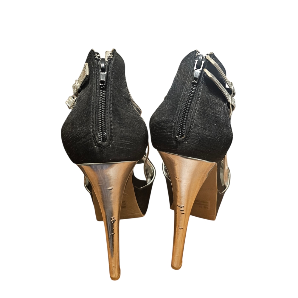 Women’s QUPID Black and Silver Platform Heels - Picture 5 of 6